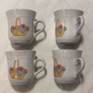 Newcor Stoneware 4 Cups Mugs Design is Basket of Fruit